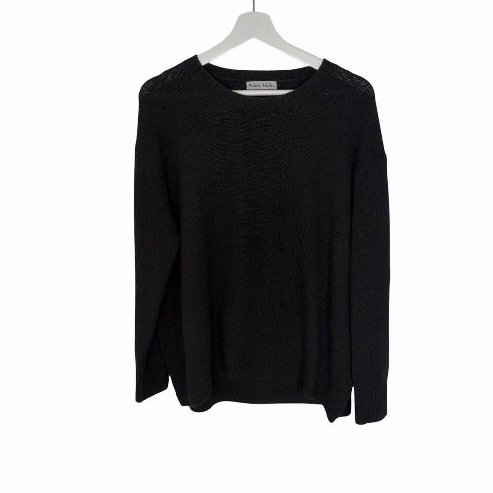 Public Habit 100% Cashmere Sweater Black Crew Neck Long Sleeves M/L Medium/Large